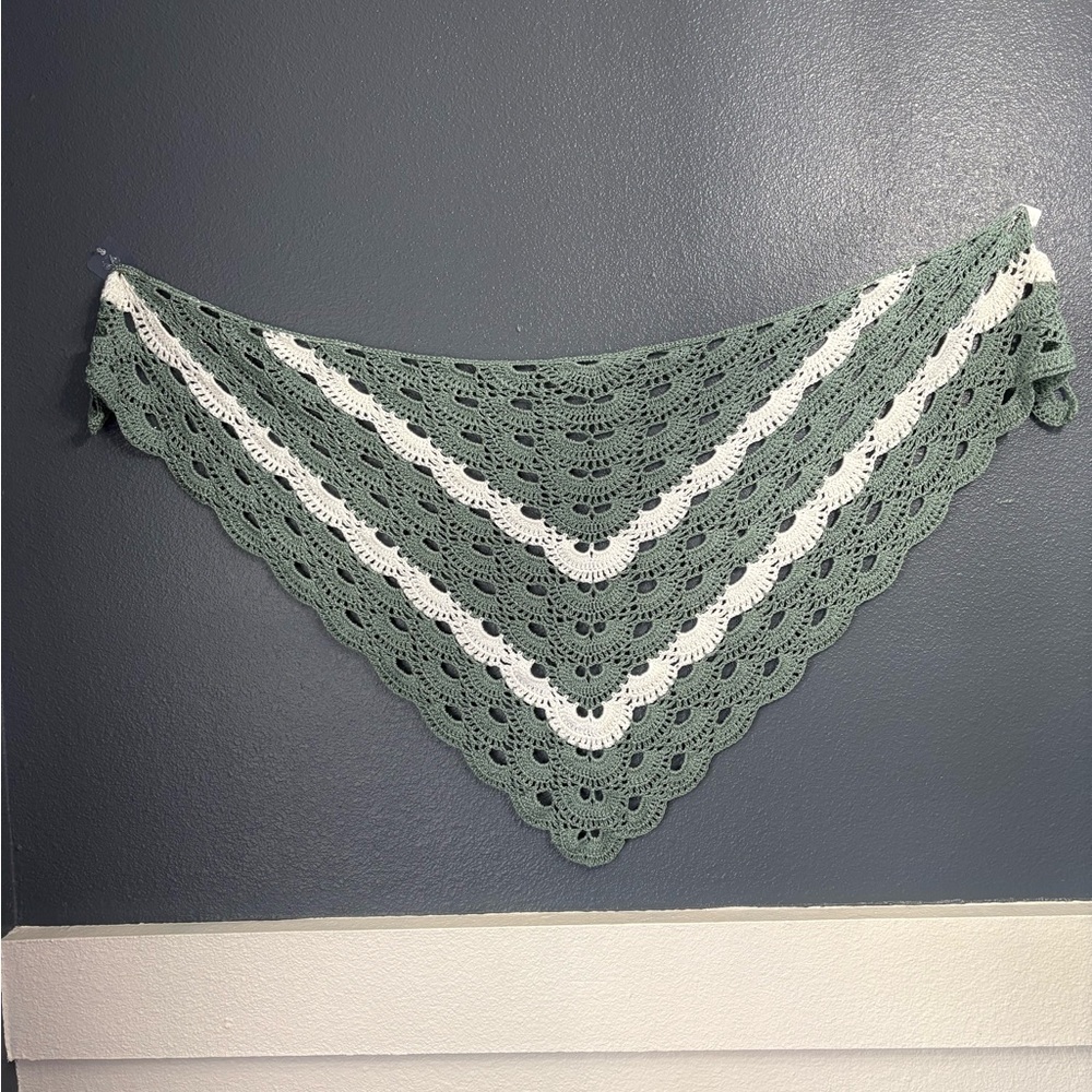 Elegant Green and White Crochet Scarf